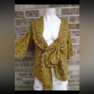 Women's Anthropologie MOTH Yellow & Gray Knit top Cardigan sz M